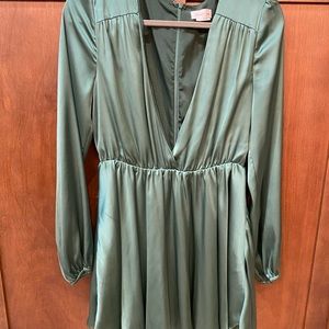 Lovers + Friends satin green long sleeve dress